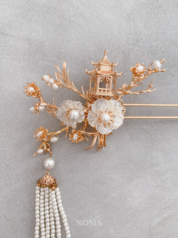 CHN-202000065-3D-Pagoda-Flower-Garden-Hairpin-Gold-White-Right-1