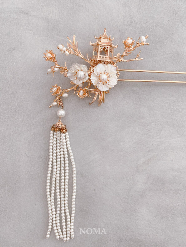 CHN-202000065-3D-Pagoda-Flower-Garden-Hairpin-Gold-White-Right