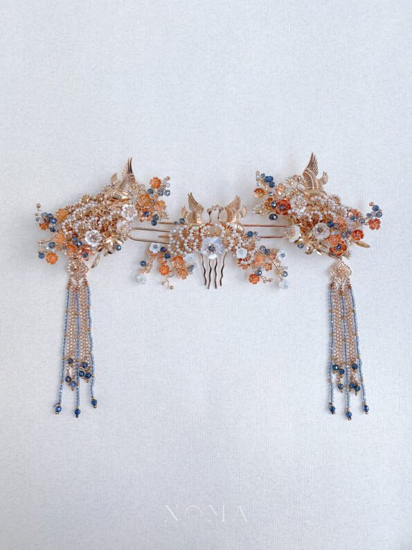 CHN-202200051-Flying-Crane-Pearl-Blossom-Set-Gold-Blue-3-pcs