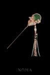 Carved Teardrop Jade Butterfly Hairpin - Gold, Jade