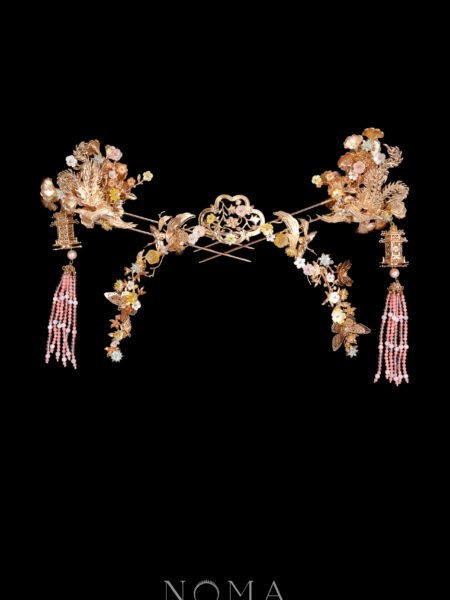 Simplistic Crane Butterfly Phoenix Ginkgo Set - Gold, Pink (3 pcs)