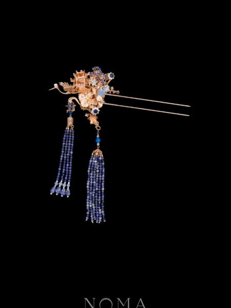 Majestic Crane Cloud Pagoda Hairpin - Gold, Sapphire (Right)