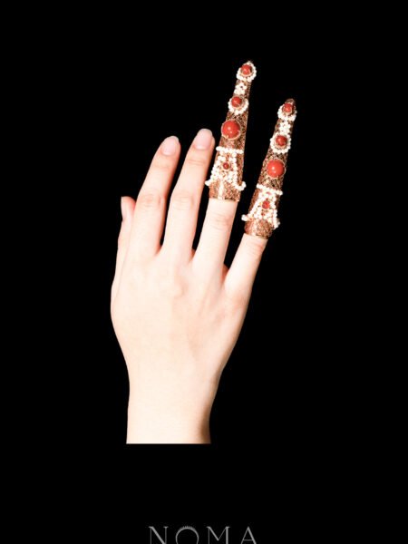 Inlaid Stones Fingernail Guard Set - Gold, Red (2 pcs)