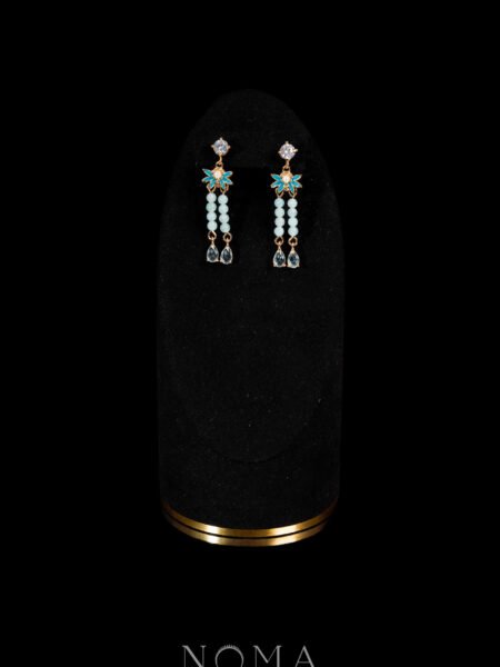 Dangling Double Beads Pear Earrings - Gold, Turquoise