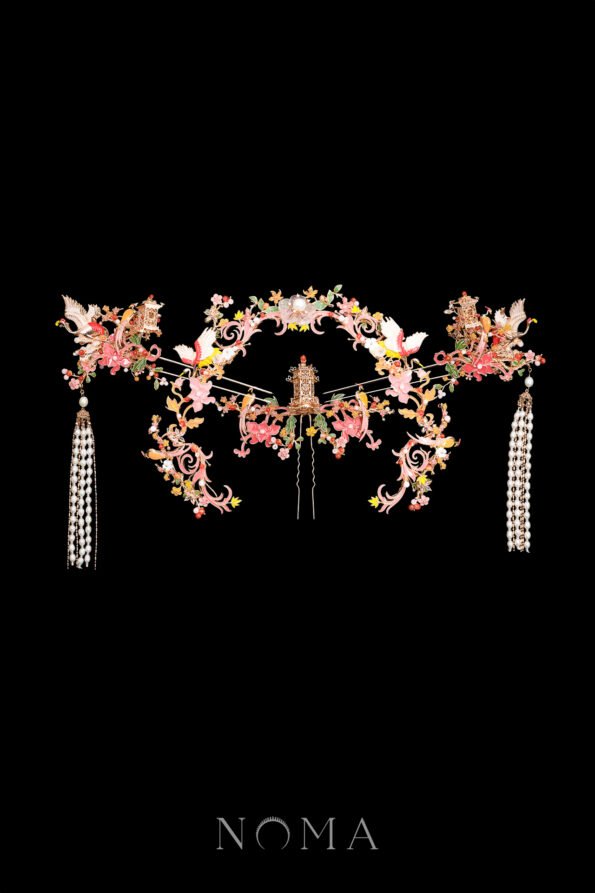 CHN-202400087-Colorful-Summer-Crane-Bird-Pagoda-Full-Set-Gold-Pink-4-pcs
