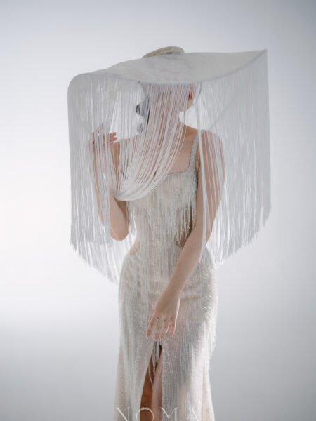 High Society Lace Fringe Curtain Hat - White