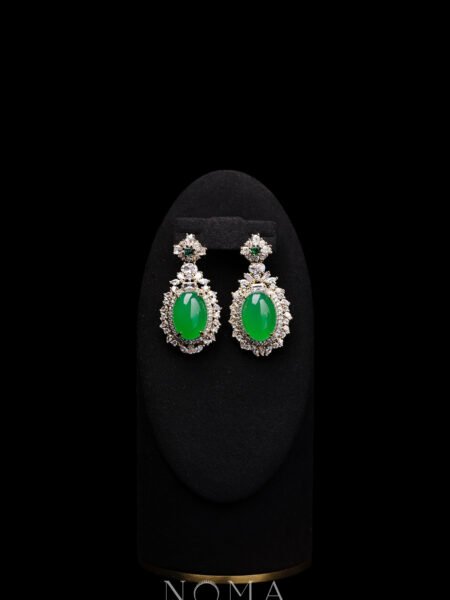 Superior Oval Jade Halo Treasure Earrings - 18k Yellow Gold, Jade