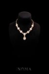 Superior Oval Jade Halo Mix Flower Necklace - 18k Yellow Gold, Pink Jade