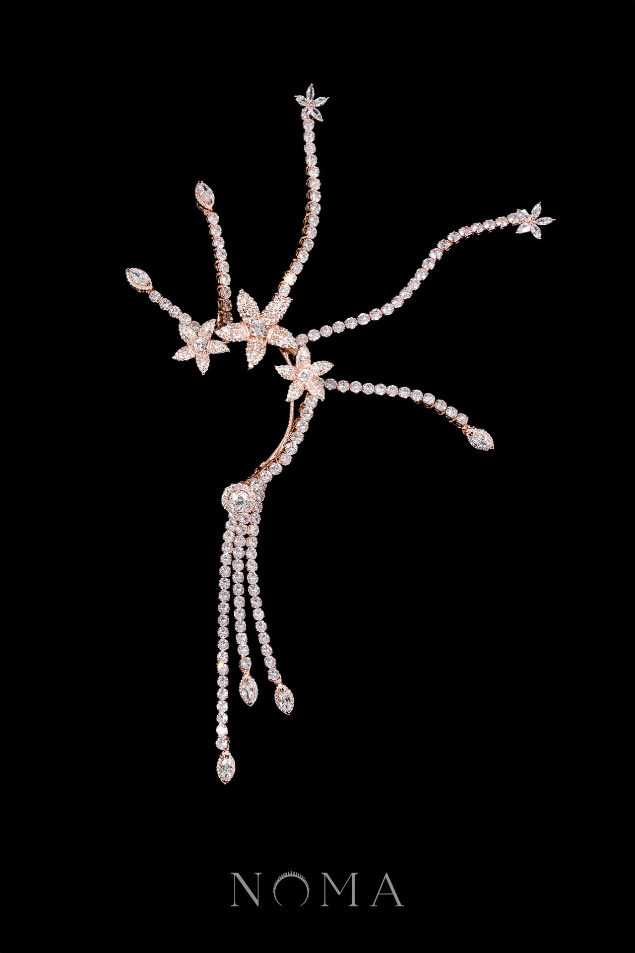 Paved Flower Earpiece - Rose Gold (Left)