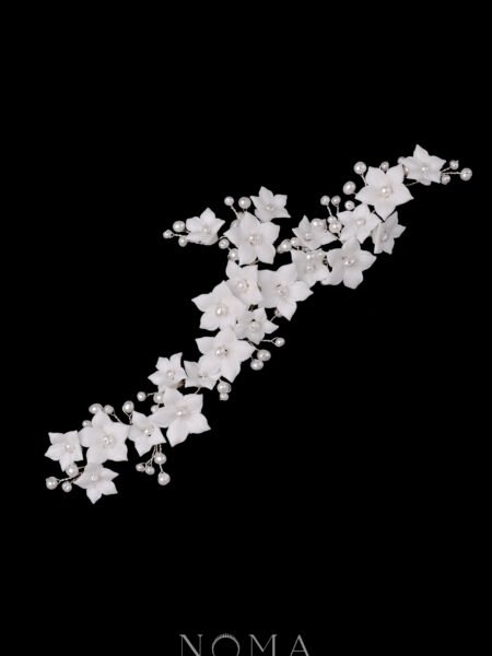 Clay Flower Jasmine Pearl Side Hairvine or Brooch - White Silver