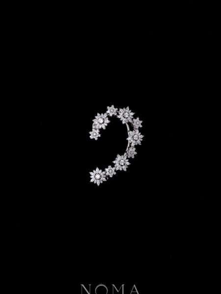 Flower Baguette Flakes Earpiece - White Gold (Left)