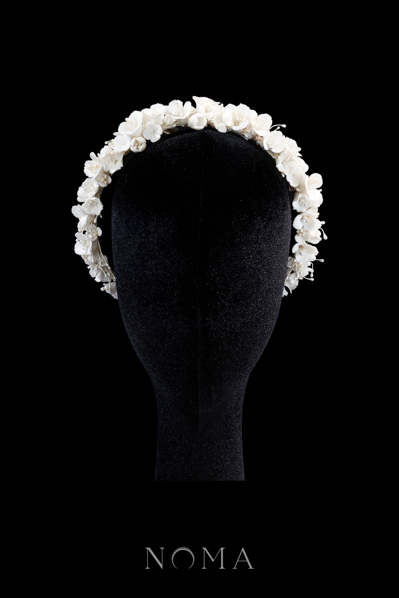 Clay Flower Galore with Pistil Headband - White Silver