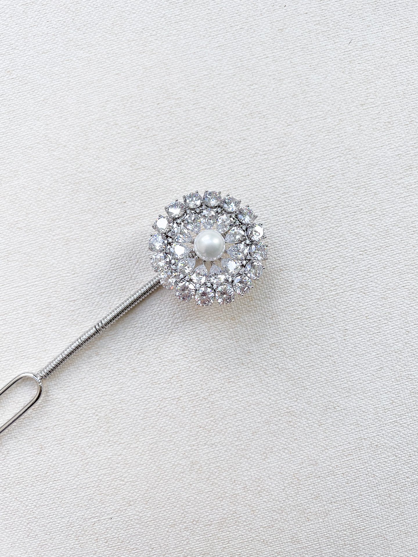 Round Shine Pearl Kembang Goyang - Rhodium White Gold