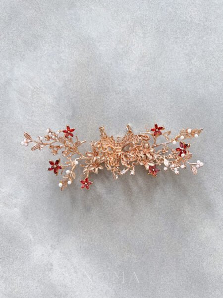 3D Butterfly Garden Hairvine or Brooch - Gold, Ruby