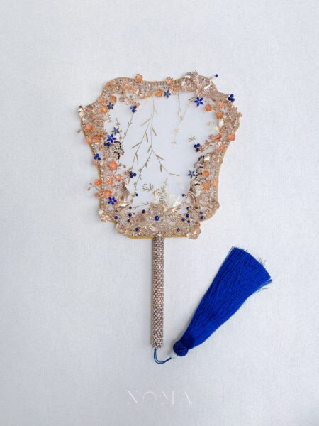 Crane Scenery Fan - Gold, Sapphire