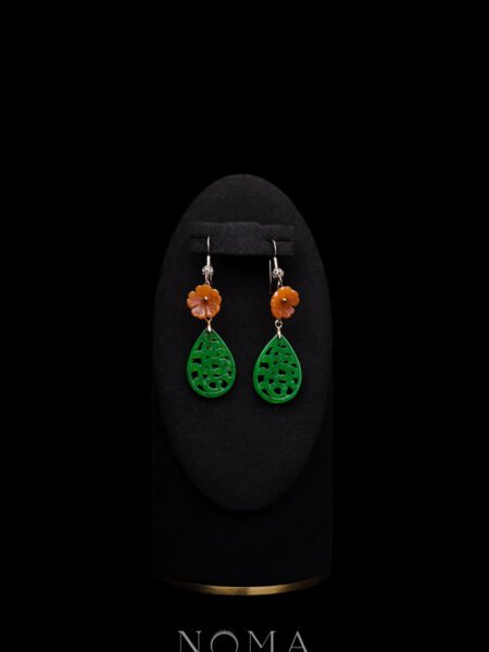 Carved Teardrop Small Ume Earrings - Gold, Jade