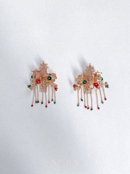 Double Pagoda Side Haircomb Pair - Gold, Red (1 pair)