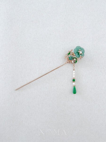 Floral Jade Twines Hairpin - Gold, Jade