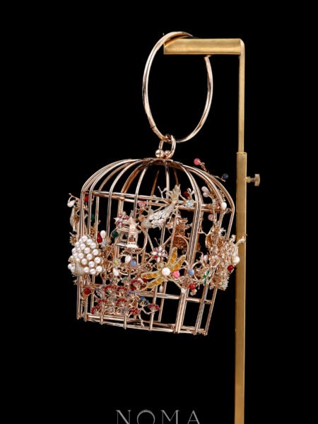Chinese Scenery Birdcage Clutch - Gold