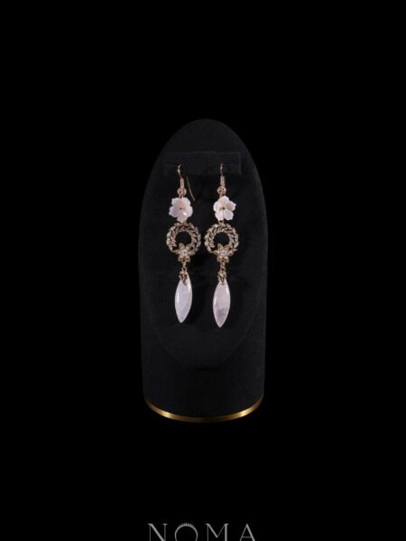 Floral Feminine Jade Earrings - Gold, Pink Jade