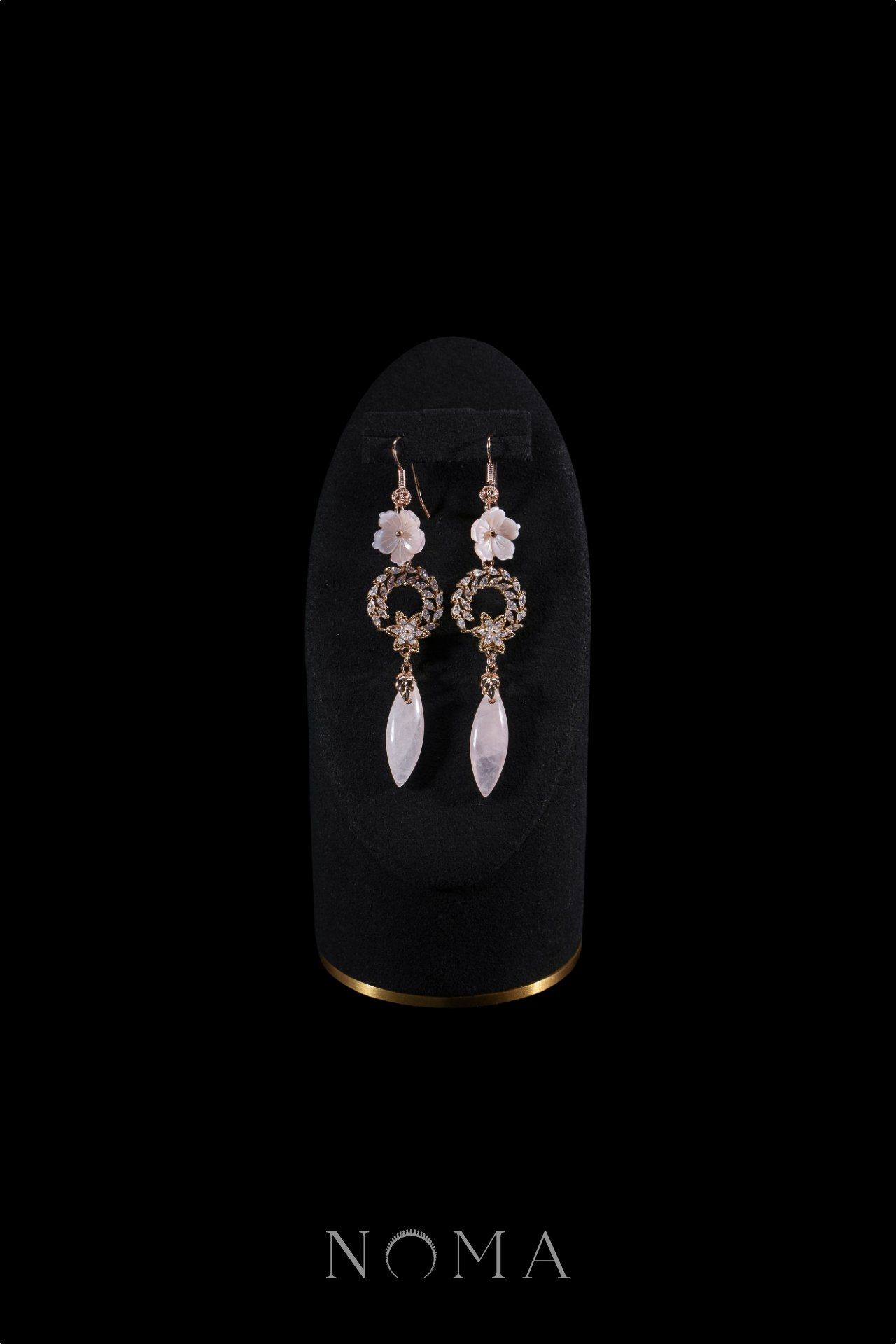 Floral Feminine Jade Earrings - Gold, Pink Jade