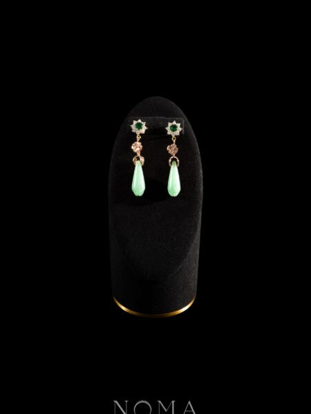 Simple Round Paved Pear Bud Jade Earrings - Gold, Light Jade