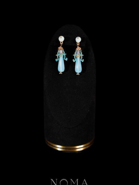 Han Element Pear Jade Earrings - Gold, Blue Jade