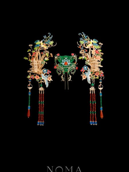 Colorful Jade Crane Ornamental Simple Set - Gold, Jade (3 pcs)