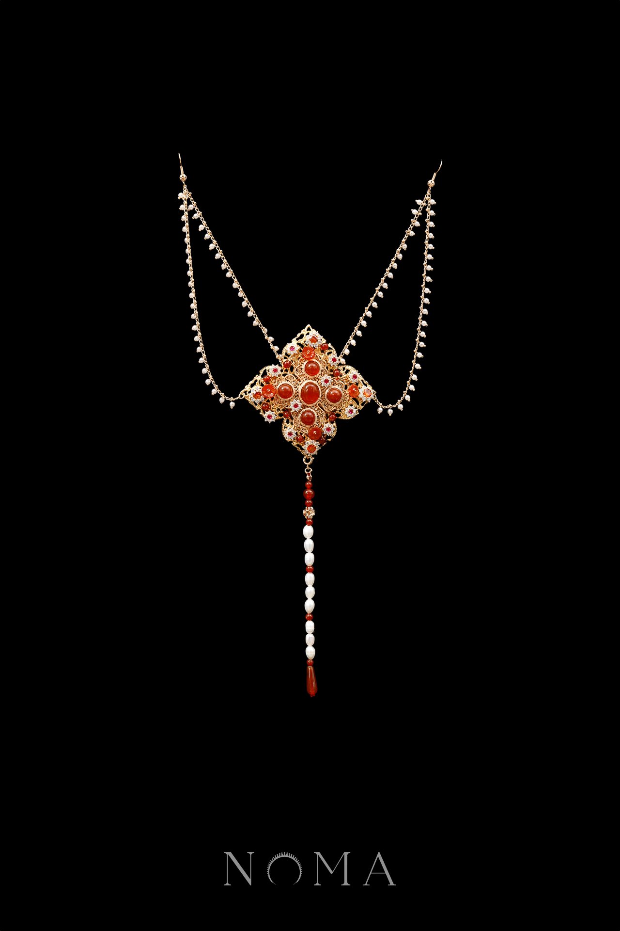 Stones Tranquility Middle Hairpin - Gold, Ruby