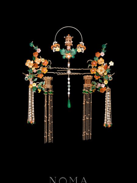 Colorful Curved Branch Pagoda on Lotus Simple Set - Gold (3 pcs)