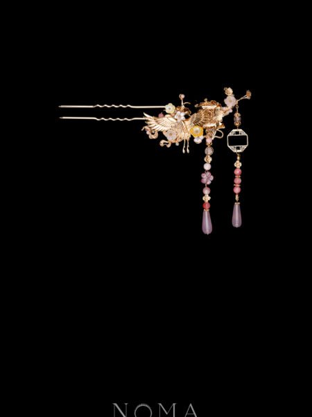 Crane Heaven Cloud Hairpin - Gold, Pink (Left)