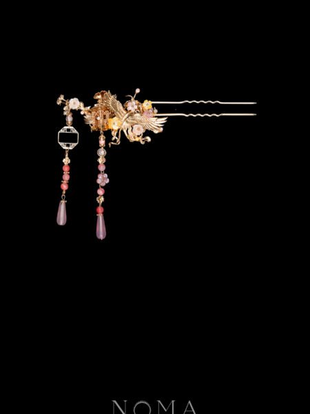 Crane Heaven Cloud Hairpin - Gold, Pink (Right)