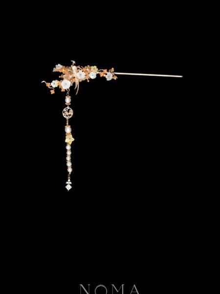 Bird on Petite Branch Hairpin - Gold, White