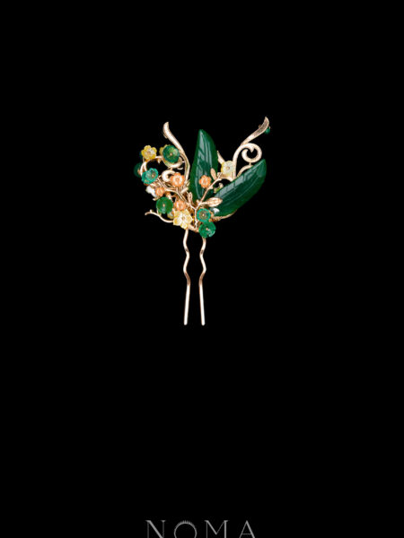 Jade Leaf Lush Harpin - Gold, Jade