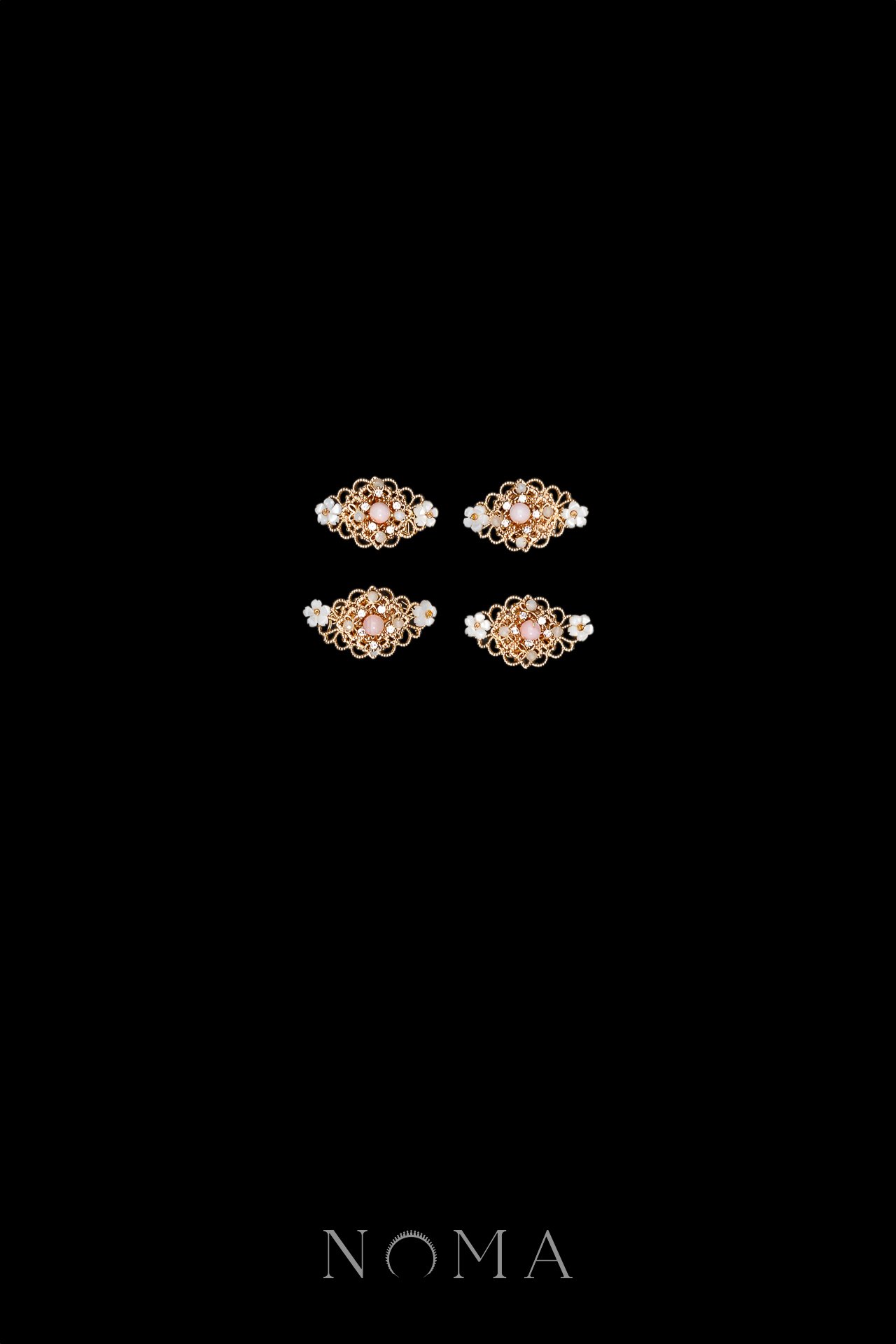 Mini Floral Hairclip Set - Gold, Pink (4 pcs)