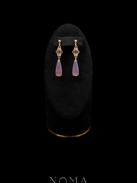 Curvature Deco Pear Jade Earrings - Gold, Pink Jade