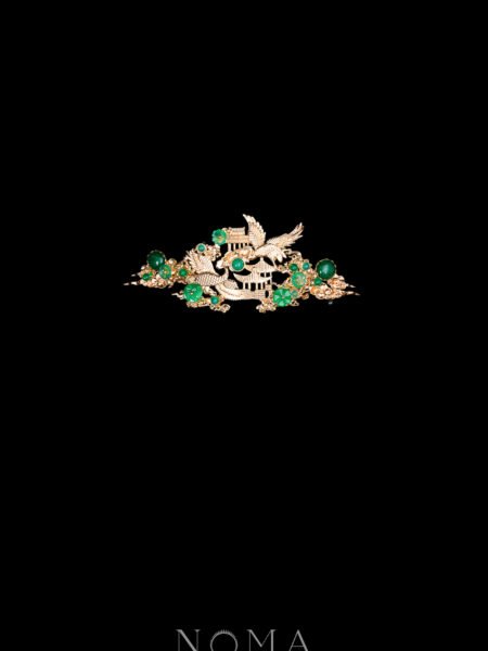 Crane Heaven Cloud Hairvine/Brooch - Gold, Green