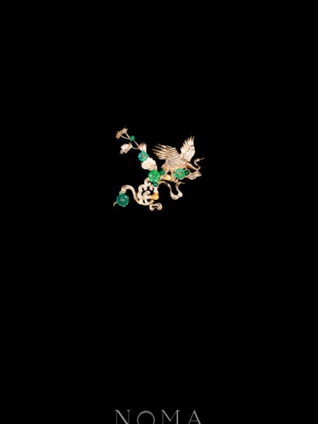 Crane Heaven Cloud Side Hairvine/Brooch - Gold, Green (Left)