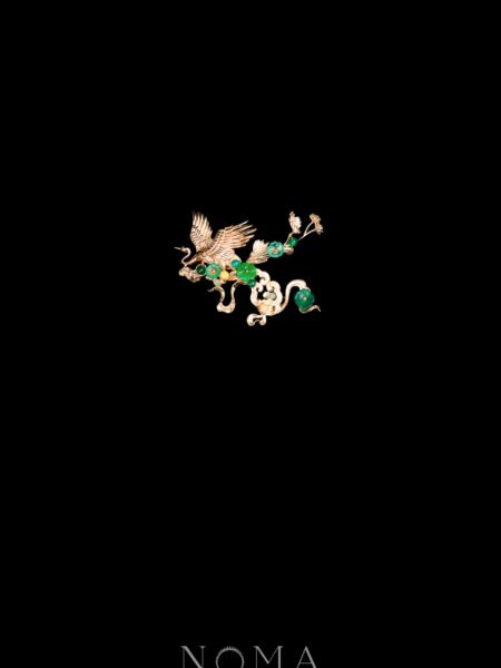 Crane Heaven Cloud Side Hairvine/Brooch - Gold, Green (Right)