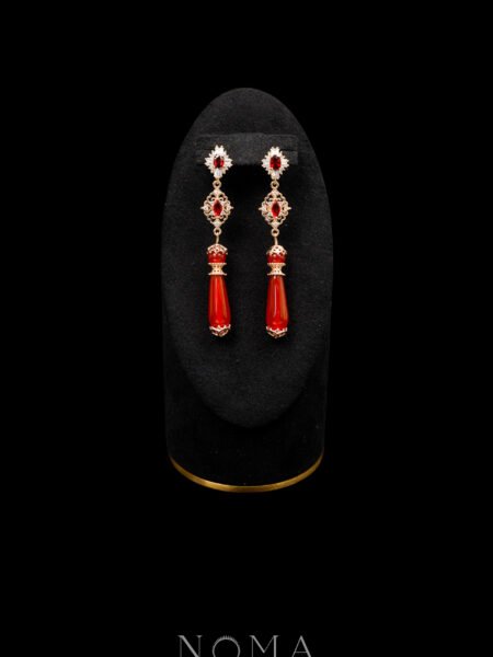 Oval T Ball Pear Jade Earrings - Gold, Red Jade