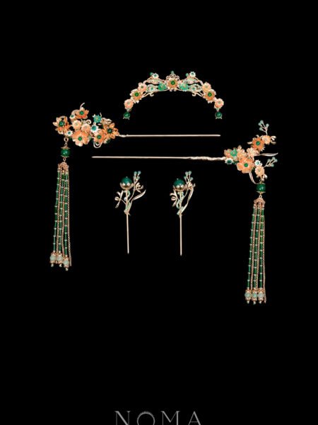 Oriental Flower Set - Gold, Green (5 pcs)