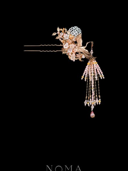 Crane Floral Inspiration Hairpin - Gold (Left)