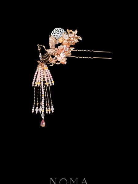 Crane Floral Inspiration Hairpin - Gold (Right)