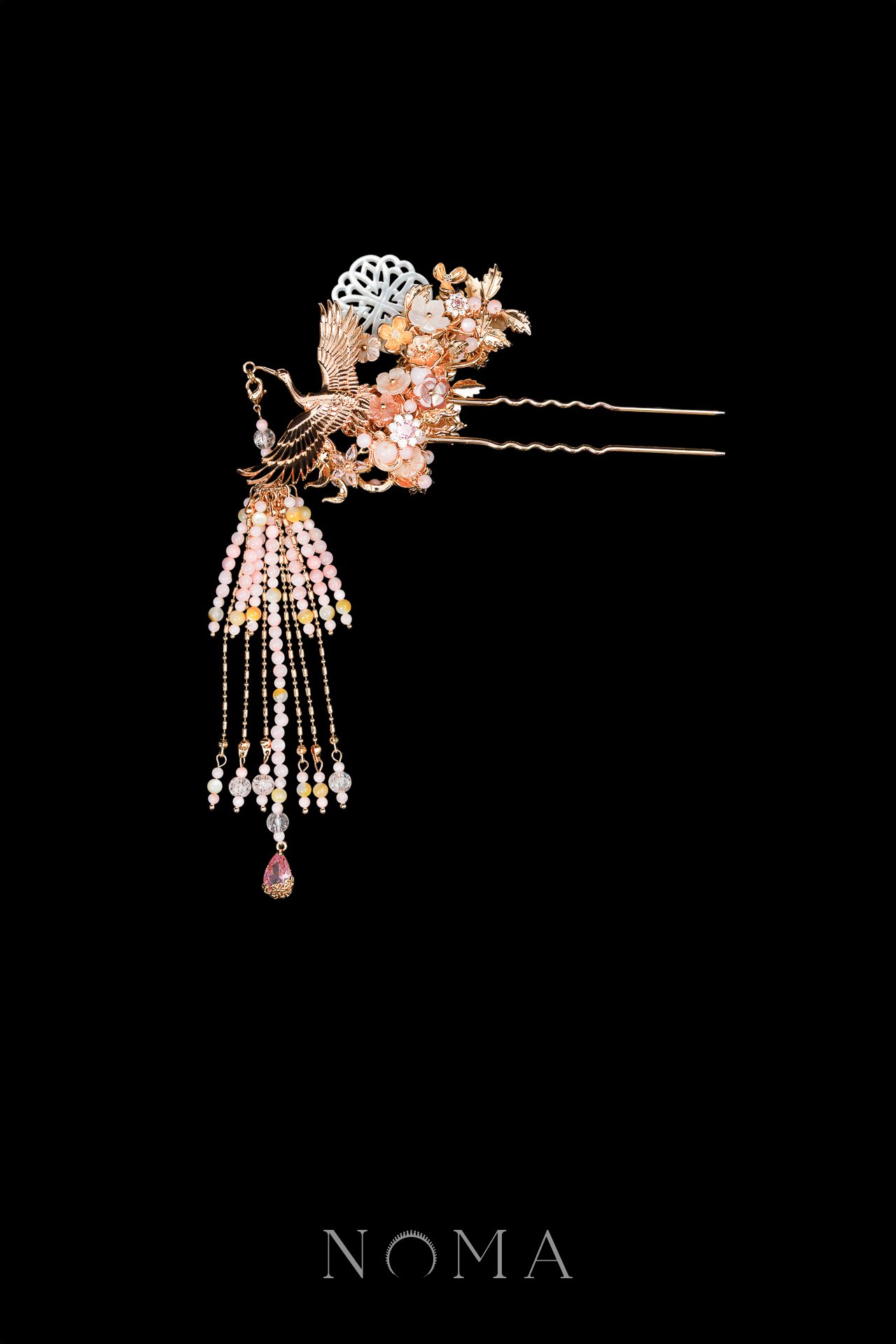 Crane Floral Inspiration Hairpin - Gold (Right)