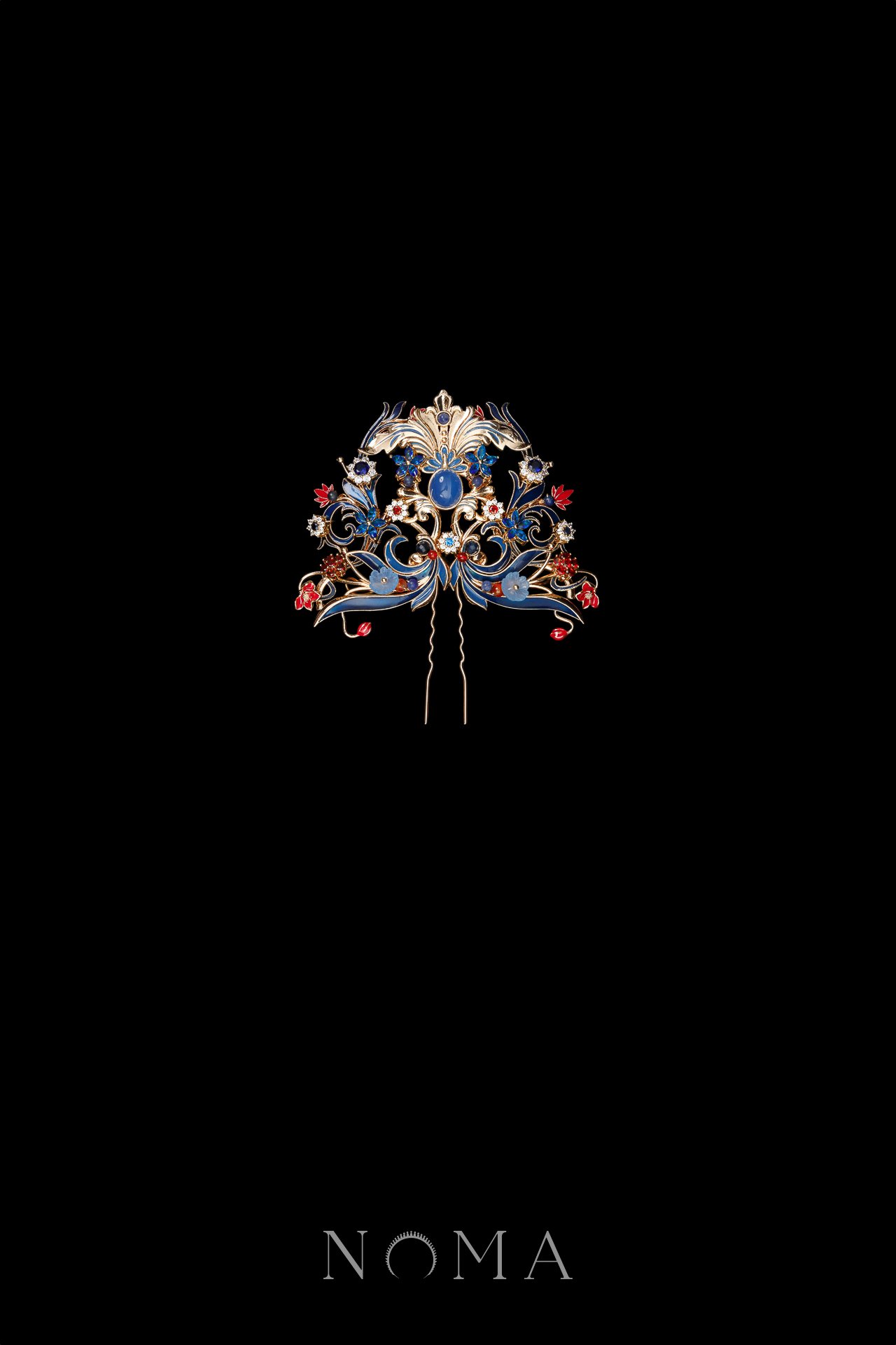 Colorful Curvy Ornament Middle - Gold, Sapphire