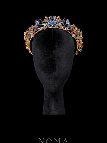 Colorful Curvy Ornament Crown - Gold, Sapphire