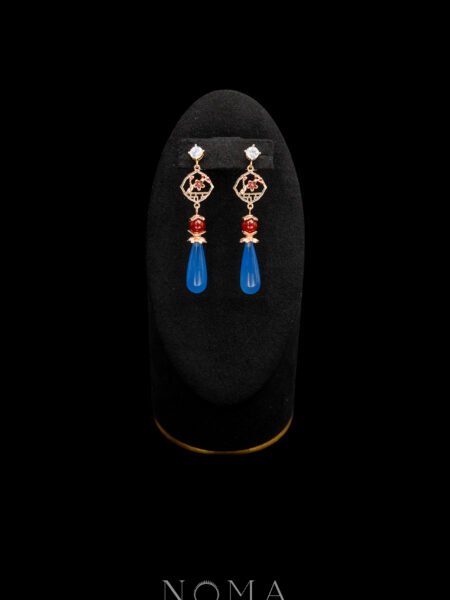 Simple Cherry Blossom Window Pear Jade Earrings - Gold, Blue Jade