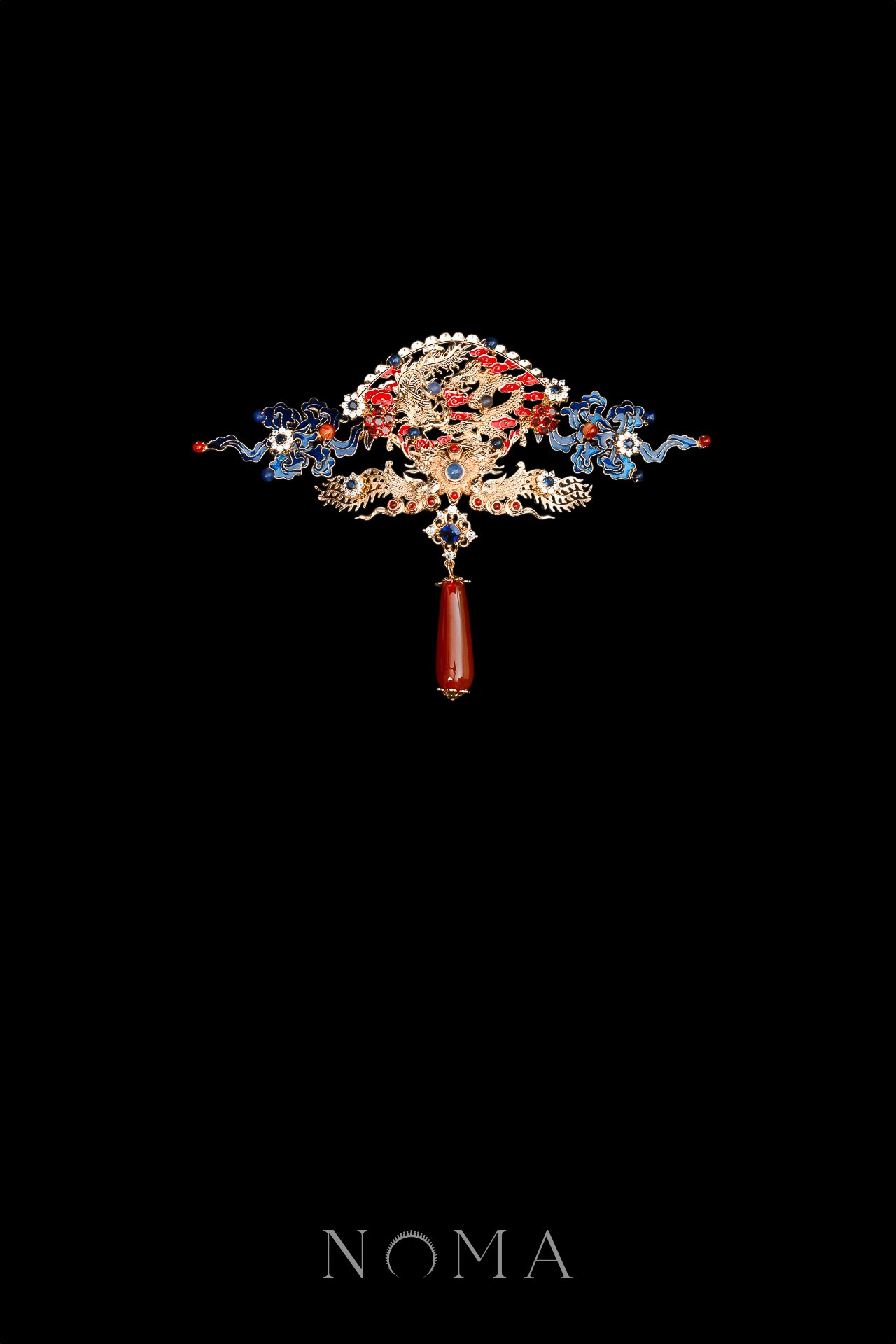 Colorful Dragon Inspiration Brooch - Gold, Sapphire