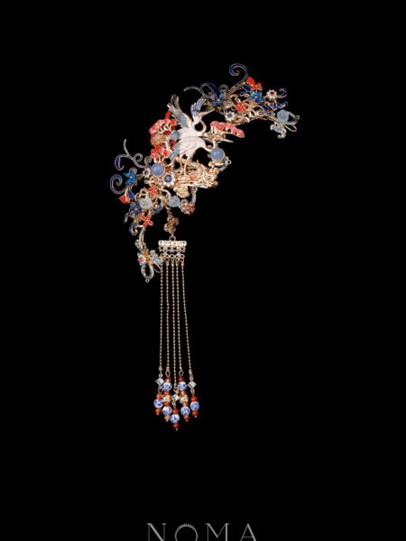 Colorful Crane Inspiration Side Hairvine - Gold, Sapphire (Left)