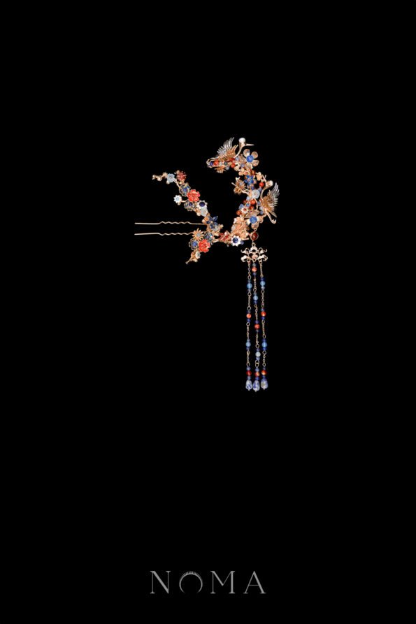 CHN-202500084-Colorful-Crane-Branch-Inspiration-Hairpin-Gold-Sapphire-Left
